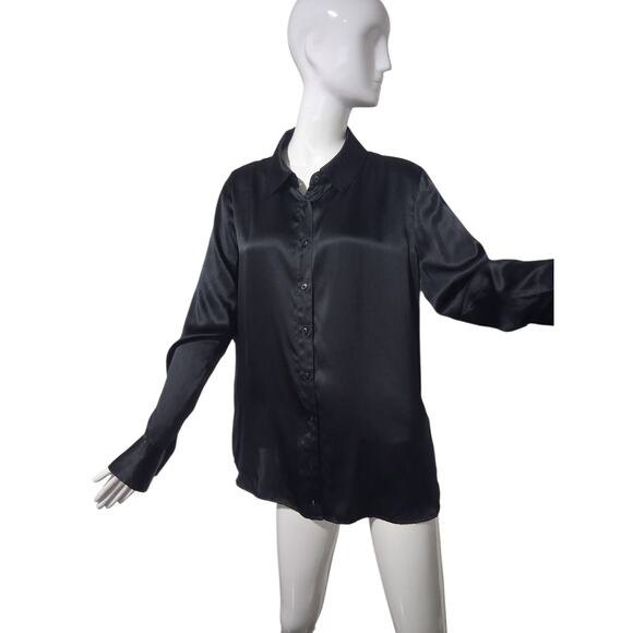 Reformation Quiet Luxury Women's size XL Black 100% Silk Button Up Old Money Top - Picture 3 of 16
